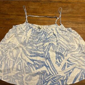 H&M Linen Euro Summer Cottagecore Blue and White Smocked Tank L